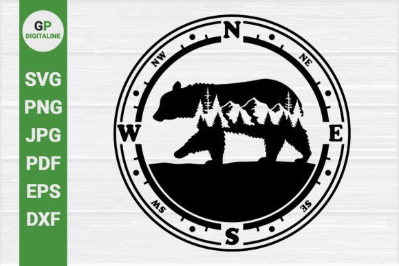 Grizzly Bear, Mountain, Compass SVG Design