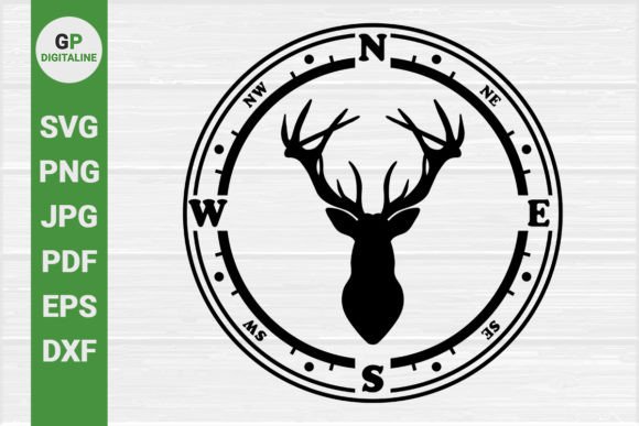 Horned Deer, Elk and Compass SVG